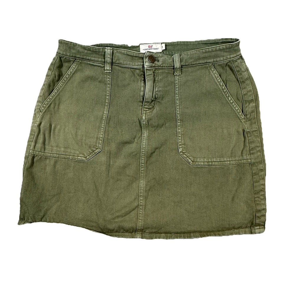 Vineyard Vines Women's Green Denim Skirt‎ Size 8 (32.5" Waist) Fringed Hem